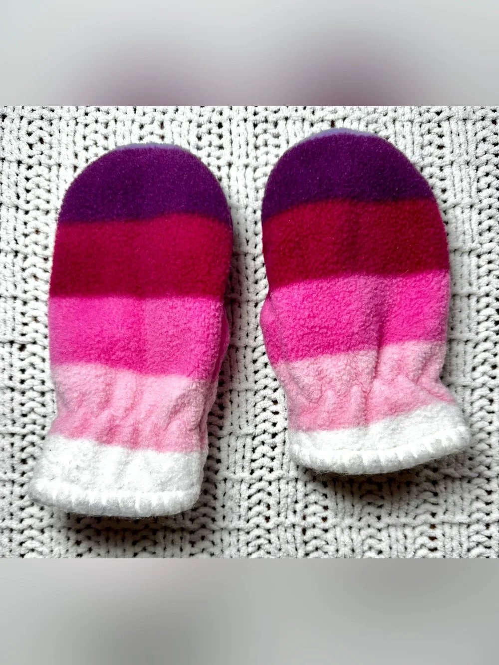 Baby GAP Cozy Kids Pink & Purple Stripe Fleece Mittens #1841